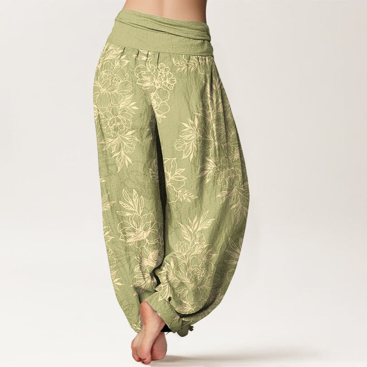 Buddha Stonesコットン 複雑な花と葉の模様 レディース 伸縮性ウエスト ハーレムパンツ - image 12