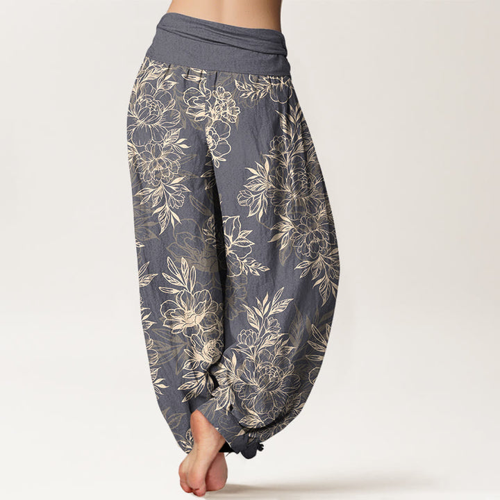 Buddha Stonesコットン 複雑な花と葉の模様 レディース 伸縮性ウエスト ハーレムパンツ - image 15