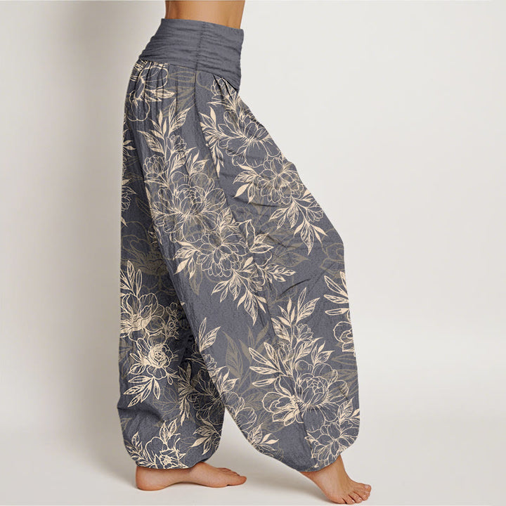 Buddha Stonesコットン 複雑な花と葉の模様 レディース 伸縮性ウエスト ハーレムパンツ - image 16