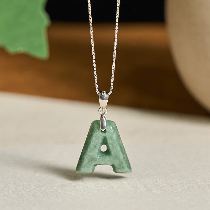 Buddha Stones天然 AZ 文字翡翠 925 スターリングシルバー シルムチェーン豊かさのネックレスペンダント - A - image 1