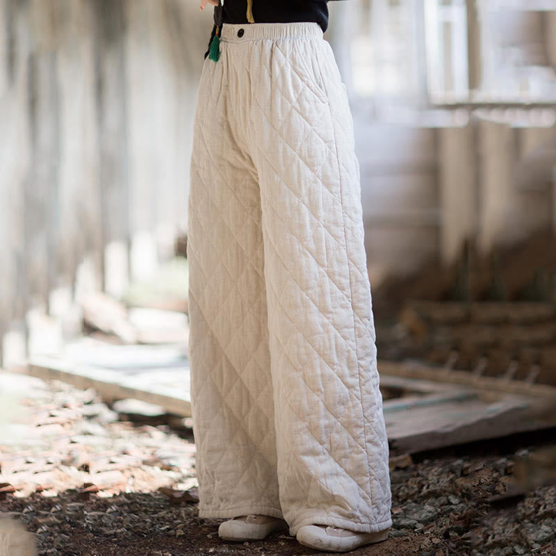 Buddha Stones無地 厚手コットン レディース ワイドレッグパンツ ポケット付き - image 2