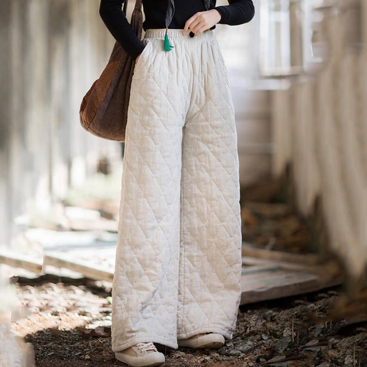 Buddha Stones無地 厚手コットン レディース ワイドレッグパンツ ポケット付き - image 3