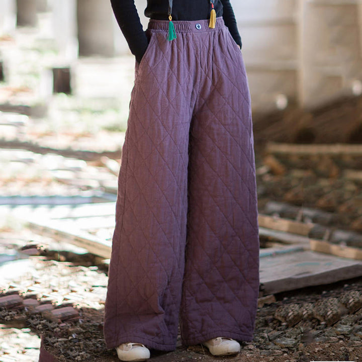 Buddha Stones無地 厚手コットン レディース ワイドレッグパンツ ポケット付き - image 9