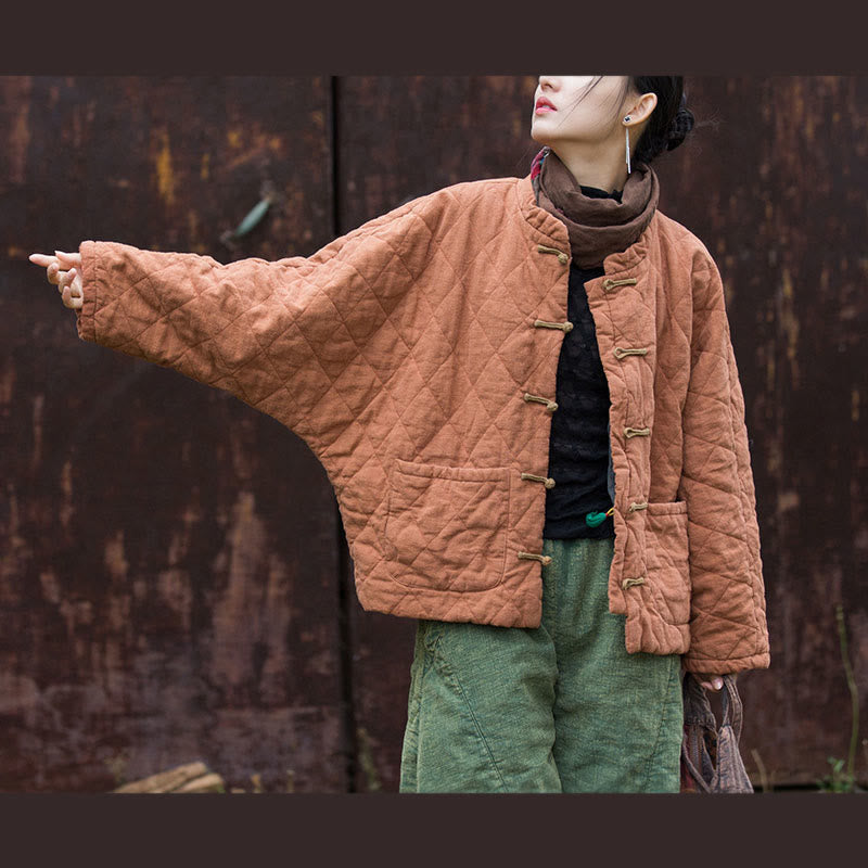 Buddha Stones冬用 カエルボタンライン オープンフロント コットン 長袖 レディース サーマルジャケット ポケット付き - サンディブラウン - US14、 UK/AU18、 EU46 (2XL) - image 11