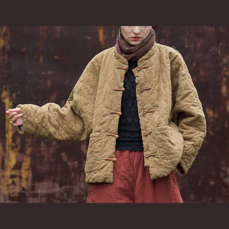 Buddha Stones冬用 カエルボタンライン オープンフロント コットン 長袖 レディース サーマルジャケット ポケット付き - カーキ - US14、 UK/AU18、 EU46 (2XL) - image 21