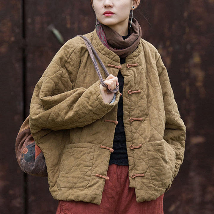 Buddha Stones冬用 カエルボタンライン オープンフロント コットン 長袖 レディース サーマルジャケット ポケット付き - image 22