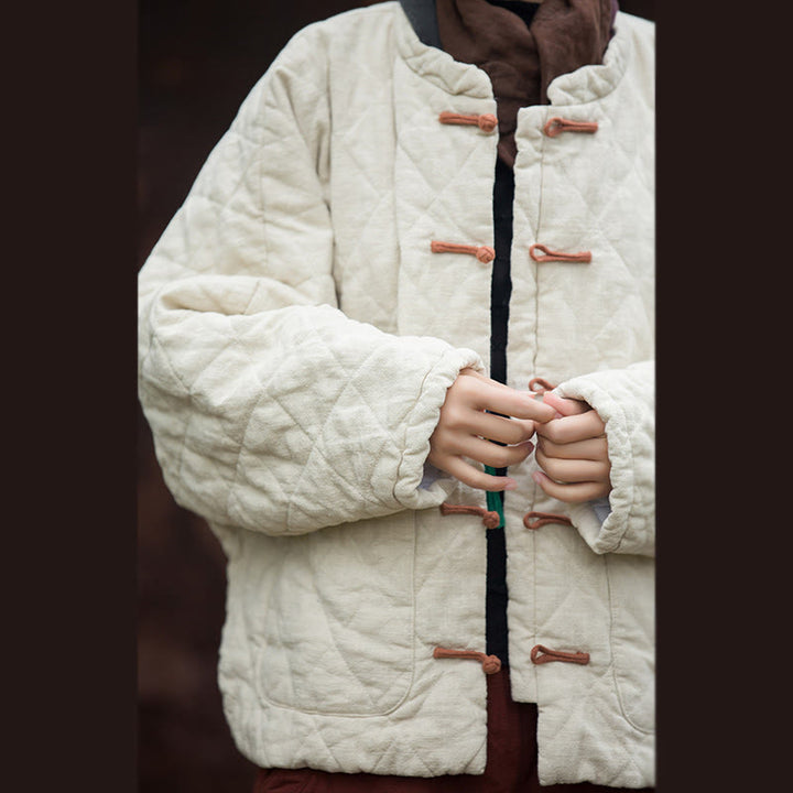 Buddha Stones冬用 カエルボタンライン オープンフロント コットン 長袖 レディース サーマルジャケット ポケット付き - image 9