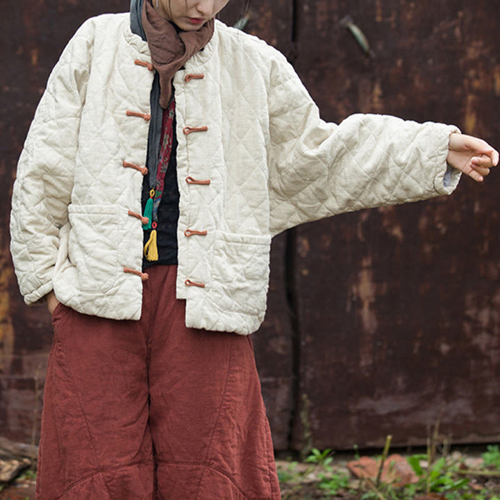 Buddha Stones冬用 カエルボタンライン オープンフロント コットン 長袖 レディース サーマルジャケット ポケット付き - image 8