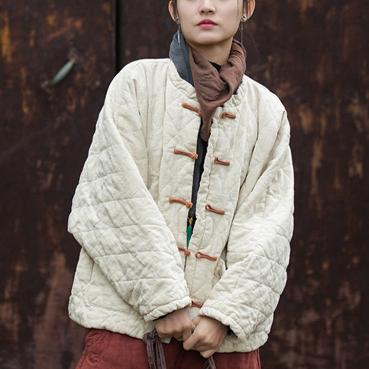 Buddha Stones冬用 カエルボタンライン オープンフロント コットン 長袖 レディース サーマルジャケット ポケット付き - image 5