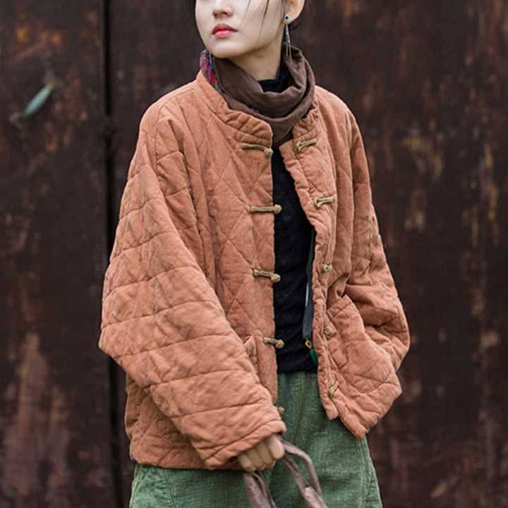 Buddha Stones冬用 カエルボタンライン オープンフロント コットン 長袖 レディース サーマルジャケット ポケット付き - image 15