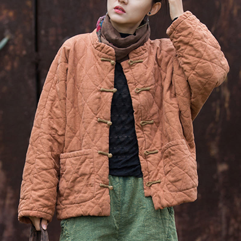 Buddha Stones冬用 カエルボタンライン オープンフロント コットン 長袖 レディース サーマルジャケット ポケット付き - image 16