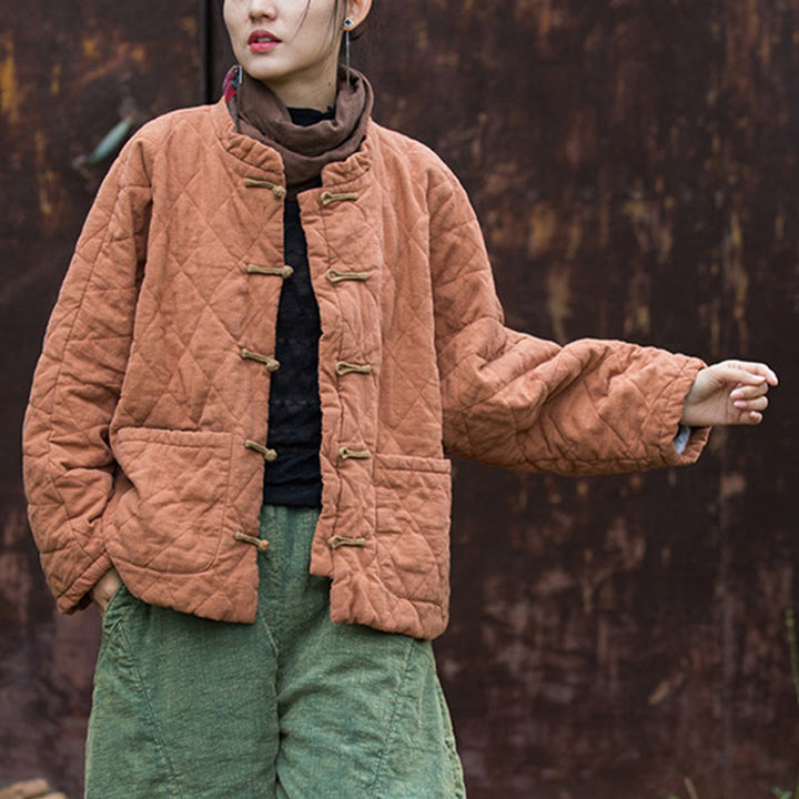 Buddha Stones冬用 カエルボタンライン オープンフロント コットン 長袖 レディース サーマルジャケット ポケット付き - image 18