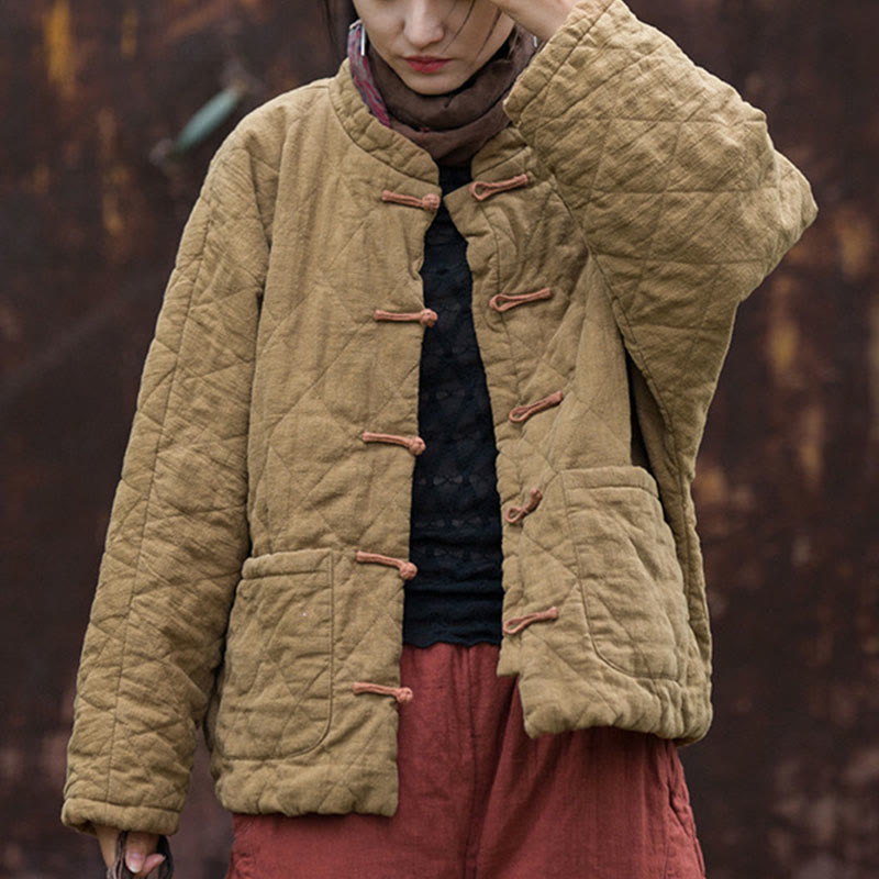 Buddha Stones冬用 カエルボタンライン オープンフロント コットン 長袖 レディース サーマルジャケット ポケット付き - image 25