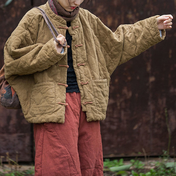 Buddha Stones冬用 カエルボタンライン オープンフロント コットン 長袖 レディース サーマルジャケット ポケット付き - image 29