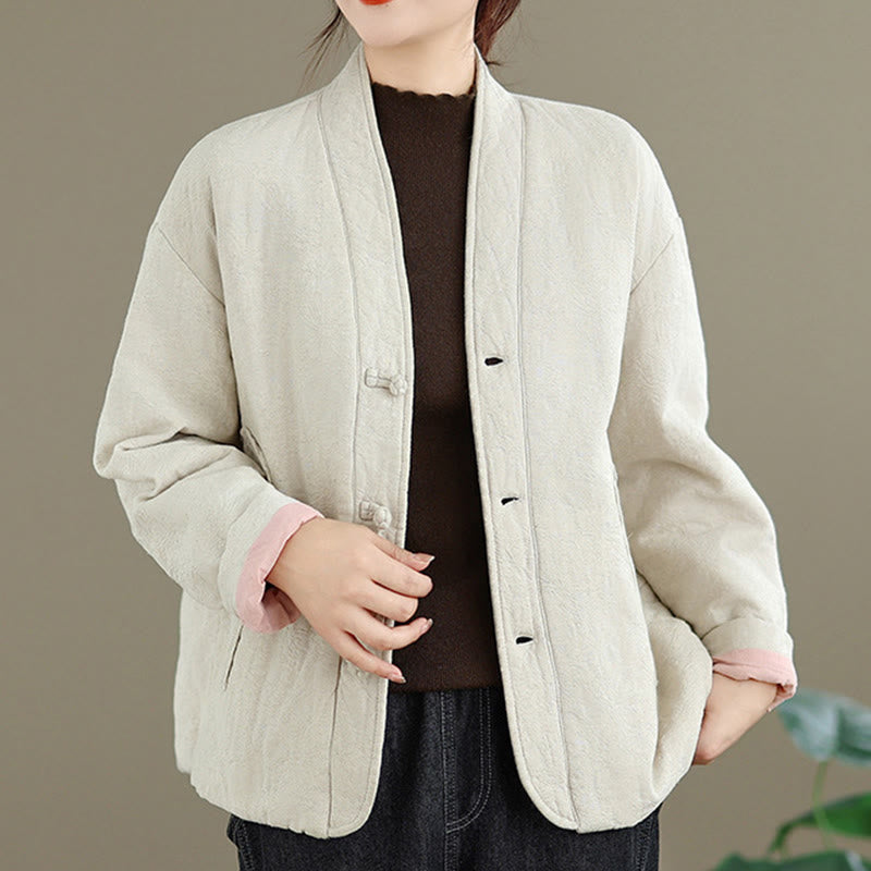 Buddha Stones冬用 Vネック ジャカード フロッグボタン コットン 長袖 レディース サーマルジャケット ポケット付き - image 17