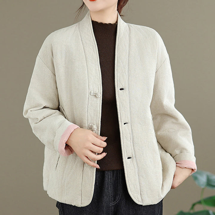 Buddha Stones冬用 Vネック ジャカード フロッグボタン コットン 長袖 レディース サーマルジャケット ポケット付き - image 17