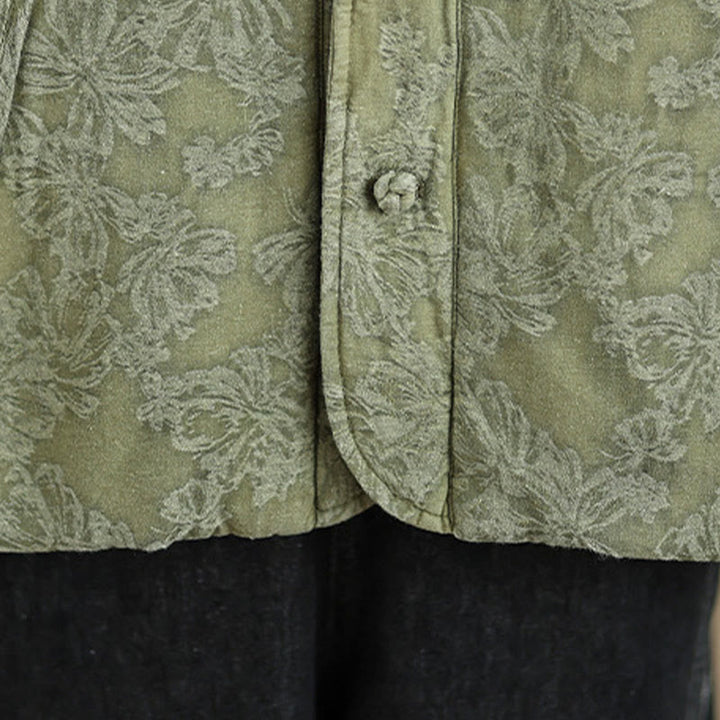 Buddha Stones冬用 Vネック ジャカード フロッグボタン コットン 長袖 レディース サーマルジャケット ポケット付き - image 11