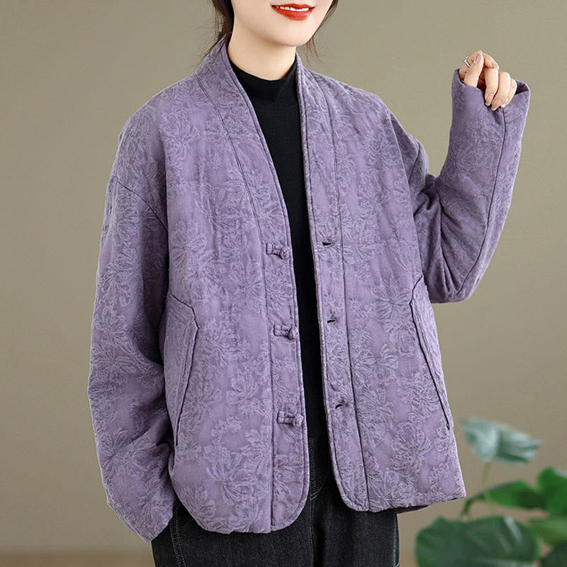 Buddha Stones冬用 Vネック ジャカード フロッグボタン コットン 長袖 レディース サーマルジャケット ポケット付き - image 21