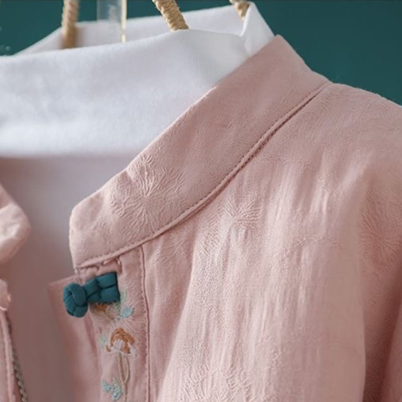 Buddha Stones冬用 カエルボタン刺繍 花 つる オープンフロント コットン 長袖 レディース サーマルジャケット - image 5