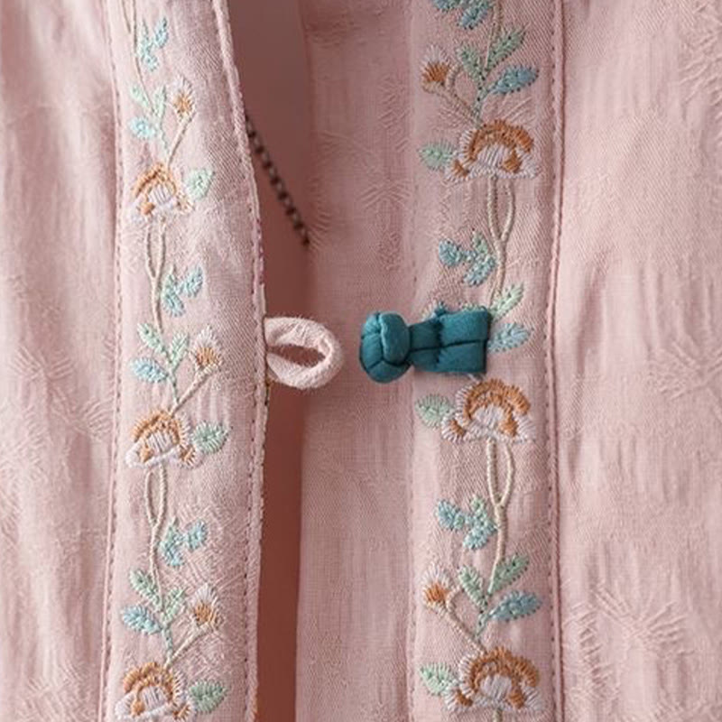 Buddha Stones冬用 カエルボタン刺繍 花 つる オープンフロント コットン 長袖 レディース サーマルジャケット - image 6