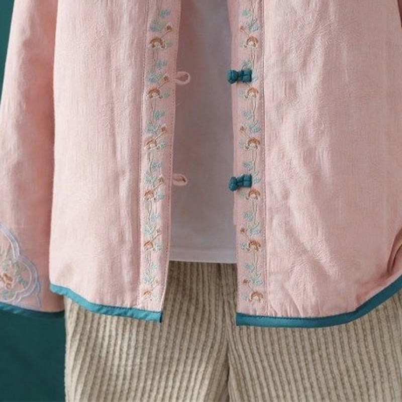 Buddha Stones冬用 カエルボタン刺繍 花 つる オープンフロント コットン 長袖 レディース サーマルジャケット - image 8