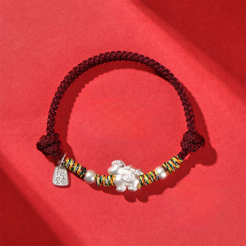 Buddha Stones999スターリングシルバー 馬年 自由 手作業製 ストリングブレスレット - ダークレッドロープ（手首周り：14～21cm） - image 5