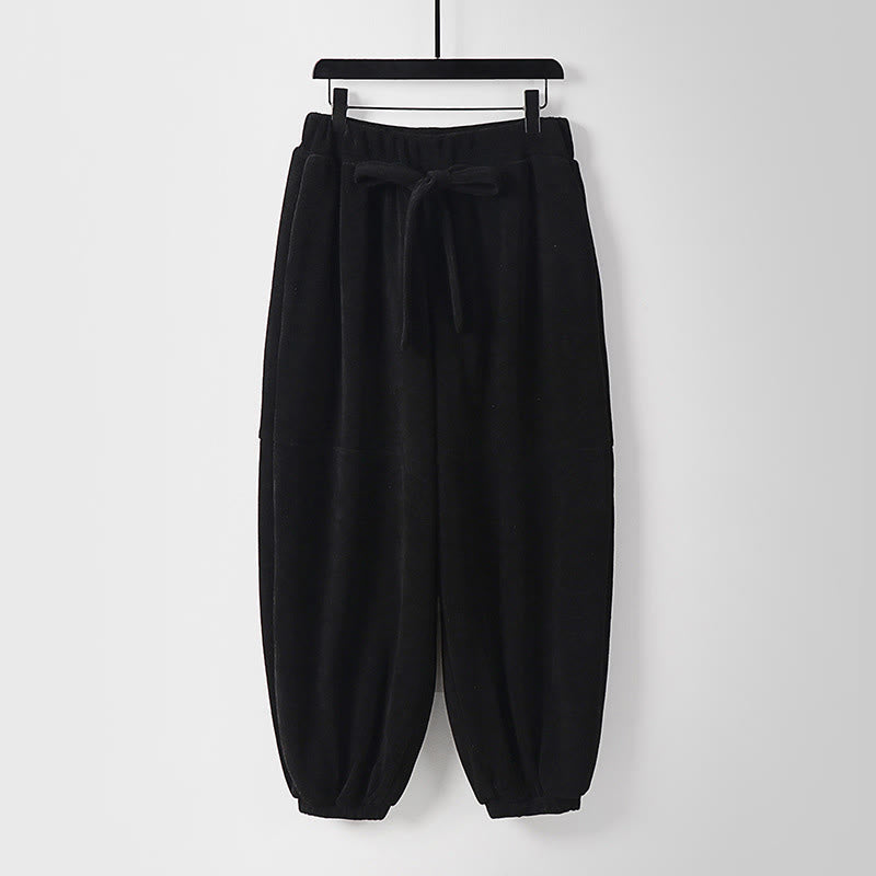 Buddha Stones冬用 無地 レースアップ メンズ ハーレム コットン コーデュロイ パンツ ポケット付き - 黒 - US/UK/AU54、 EU64 (9XL) - image 9