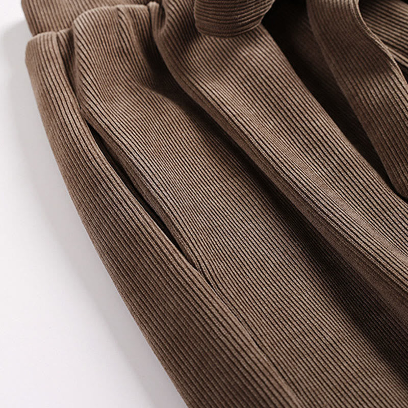 Buddha Stones冬用 無地 レースアップ メンズ ハーレム コットン コーデュロイ パンツ ポケット付き - image 5