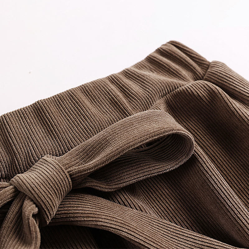 Buddha Stones冬用 無地 レースアップ メンズ ハーレム コットン コーデュロイ パンツ ポケット付き - image 4