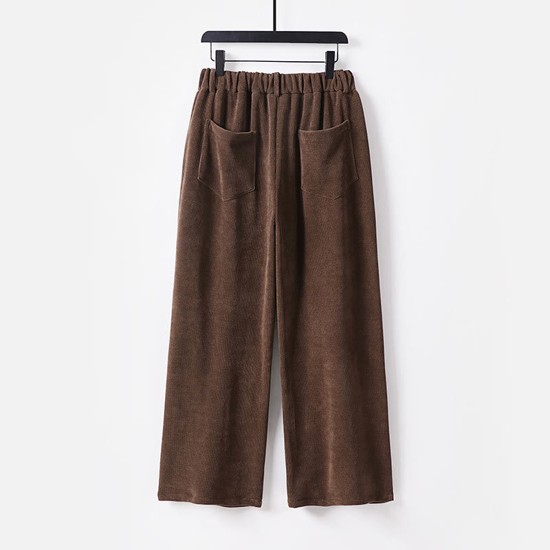 Buddha Stones冬 ボタン ジッパーデザイン 伸縮性ウエスト コットンコーデュロイ メンズ ワイドレッグパンツ ポケット付き - image 1