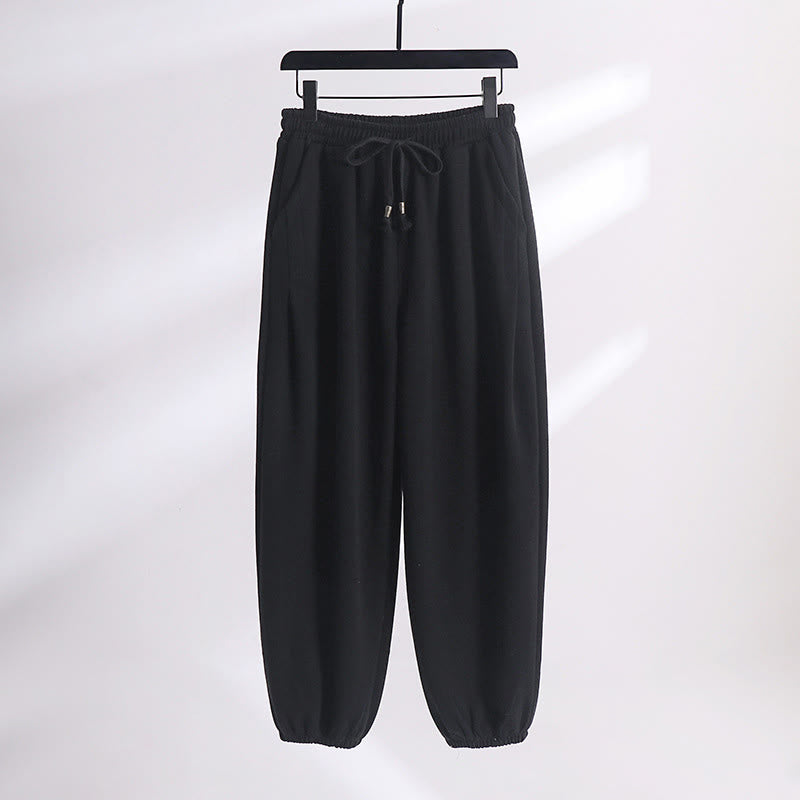 Buddha Stones秋冬 無地 ドローストリング レギュラー フリース裏地 伸縮性ウエスト メンズ コットン ハーレムパンツ ポケット付き - ブラック（通常版） - US/UK/AU54、 EU64 (9XL) - image 8