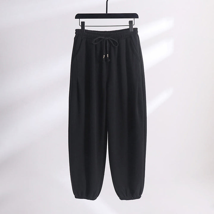 Buddha Stones秋冬 無地 ドローストリング レギュラー フリース裏地 伸縮性ウエスト メンズ コットン ハーレムパンツ ポケット付き - ブラック（通常版） - US/UK/AU54、 EU64 (9XL) - image 8