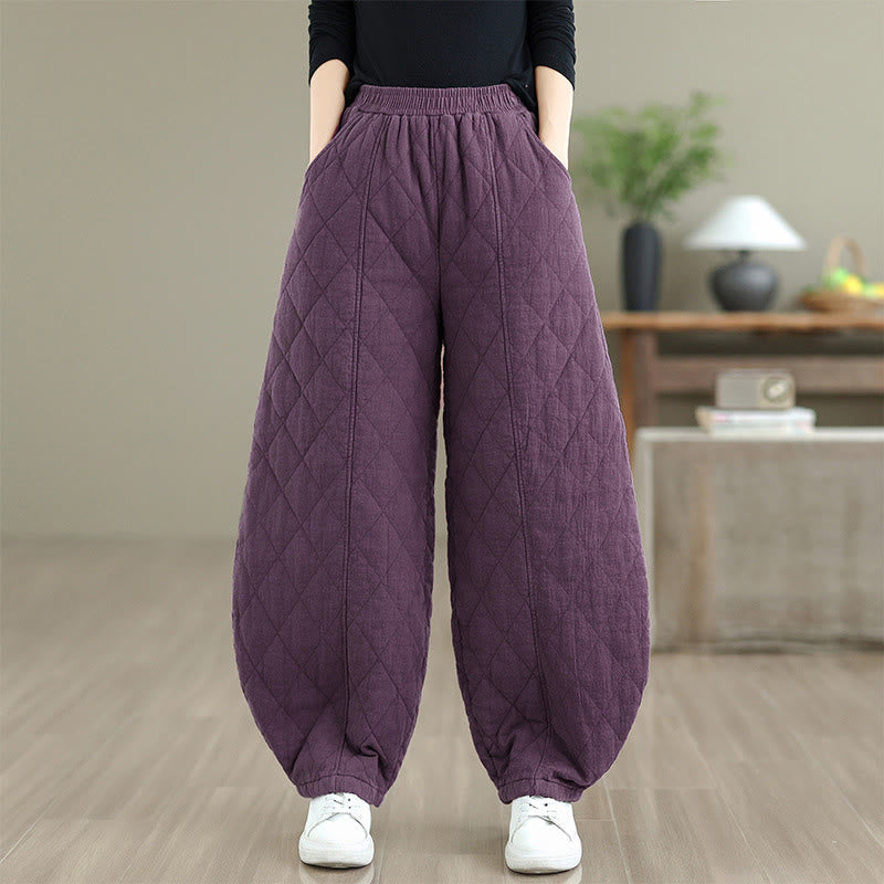 Buddha Stones冬 ダイヤモンド柄 コットン レディース ポケット付きパンツ - 紫 - US8-10，UK/AU12-14，EU40-42 (2XL) - image 18