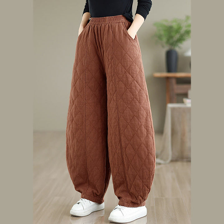 Buddha Stones冬 ダイヤモンド柄 コットン レディース ポケット付きパンツ - image 2