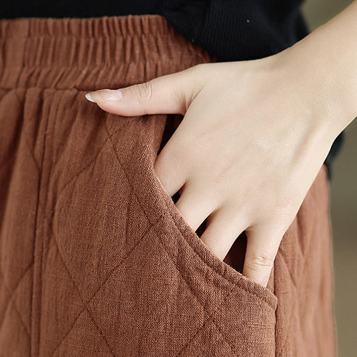 Buddha Stones冬 ダイヤモンド柄 コットン レディース ポケット付きパンツ - image 4