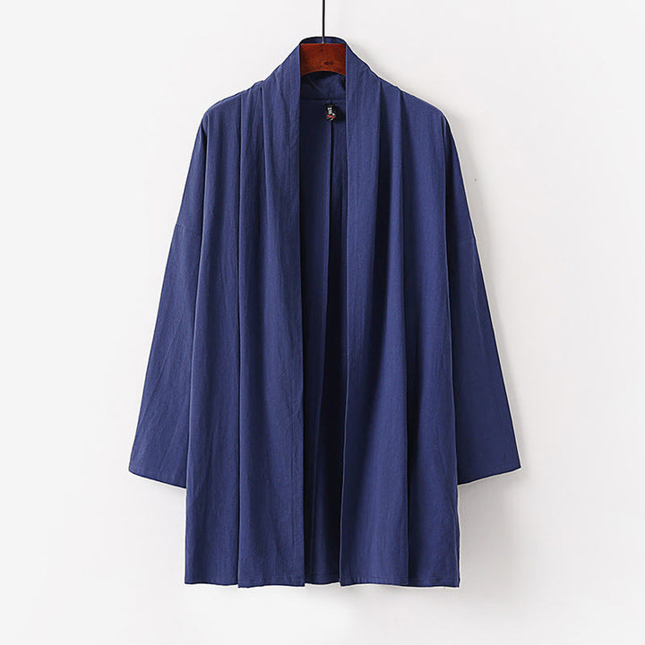 Buddha Stones春秋 無地 長袖 ミドル丈 前開き メンズ着物 - スチールブルー - US/UK/AU54、 EU64 (9XL) - image 8