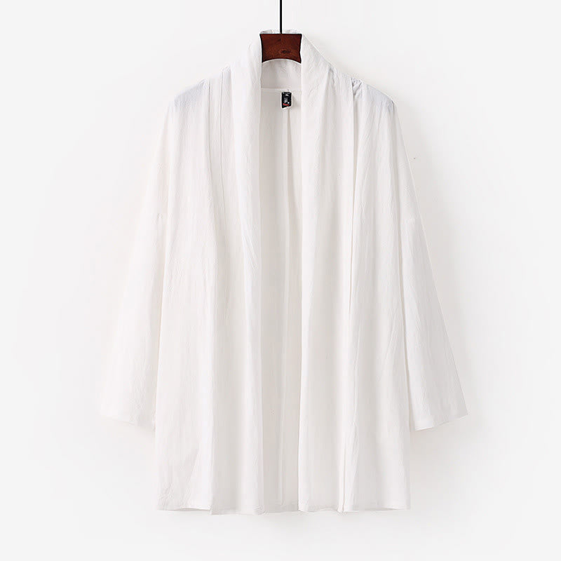 Buddha Stones春秋 無地 長袖 ミドル丈 前開き メンズ着物 - 白 - US/UK/AU54、 EU64 (9XL) - image 9