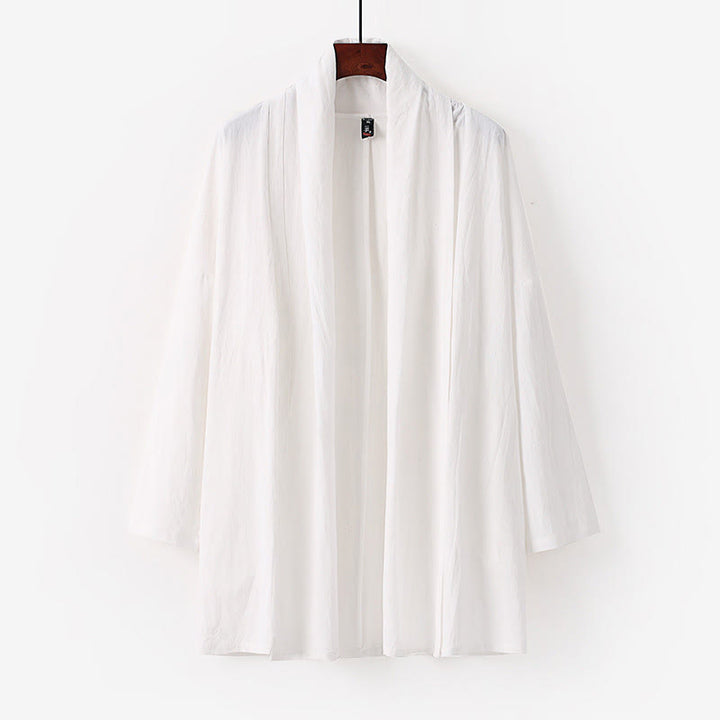 Buddha Stones春秋 無地 長袖 ミドル丈 前開き メンズ着物 - 白 - US/UK/AU54、 EU64 (9XL) - image 9
