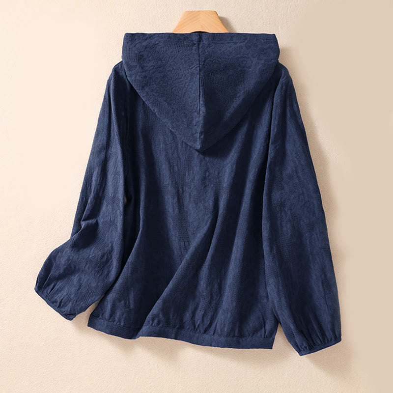 Buddha Stones秋 ジャカード ボタンダウンデザイン コットン 長袖 レディース パーカー - image 1