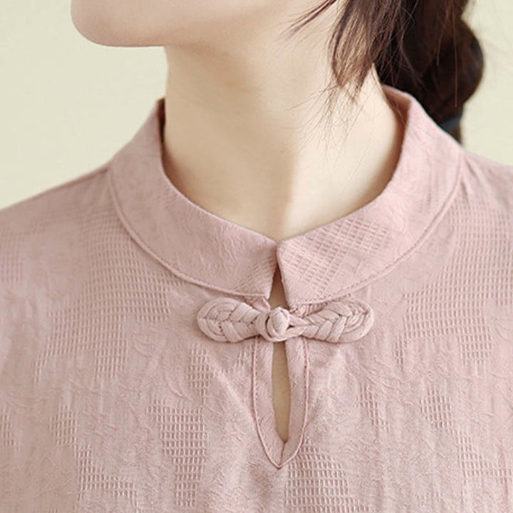 Buddha Stonesの花刺繍入り七分袖カエルボタンマンダリンカラーコットンレディースシャツ - image 23