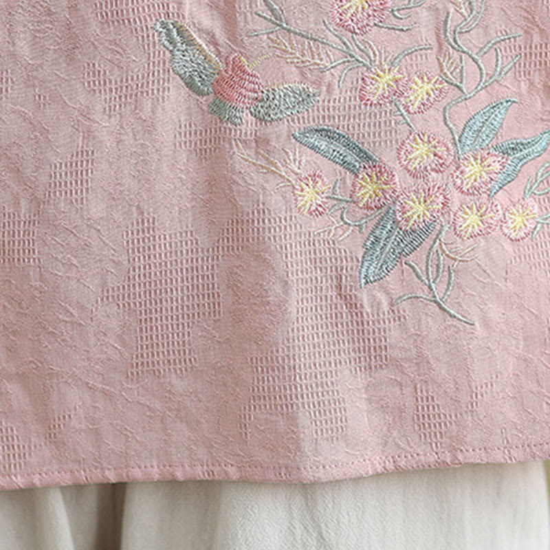 Buddha Stonesの花刺繍入り七分袖カエルボタンマンダリンカラーコットンレディースシャツ - image 25