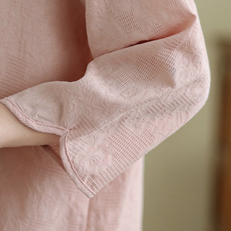 Buddha Stonesの花刺繍ジャカード七分袖フロッグボタンコットンレディースシャツ - image 23