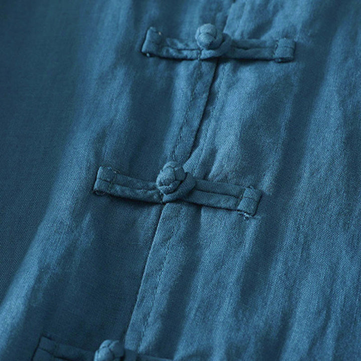 Buddha Stones秋冬 無地 フロッグボタン スタンドカラー 七分袖 ミドル丈 レディース コットンシャツ - image 11