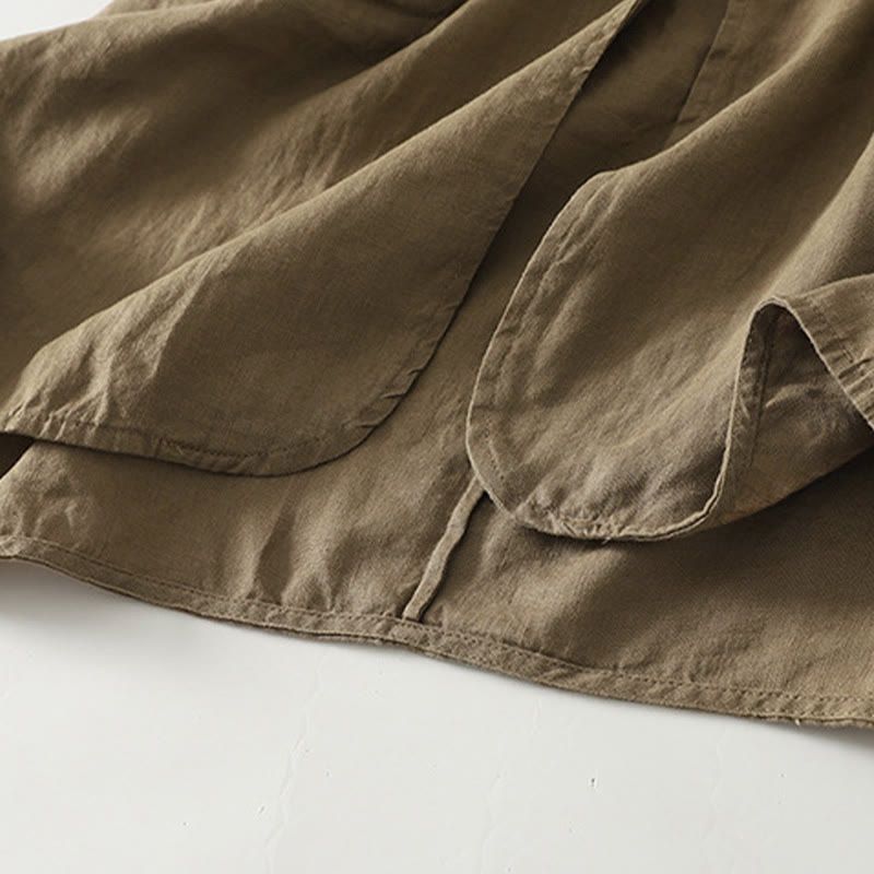 Buddha Stones秋冬 無地 フロッグボタン スタンドカラー 七分袖 ミドル丈 レディース コットンシャツ - image 5