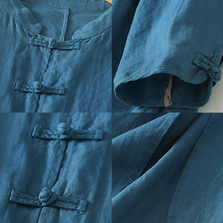 Buddha Stones秋冬 無地 フロッグボタン スタンドカラー 七分袖 ミドル丈 レディース コットンシャツ - image 17