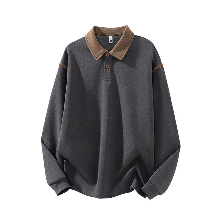 Buddha Stones秋冬ポロカラーボタンメンズスウェットシャツコットンプルオーバー - ダークグレー - US/UK/AU44、 EU54 (4XL) - image 3