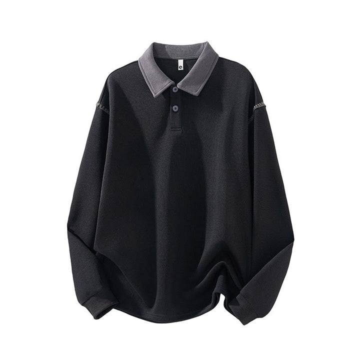 Buddha Stones秋冬ポロカラーボタンメンズスウェットシャツコットンプルオーバー - 黒 - US/UK/AU44、 EU54 (4XL) - image 5