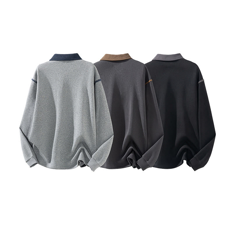 Buddha Stones秋冬ポロカラーボタンメンズスウェットシャツコットンプルオーバー - image 13