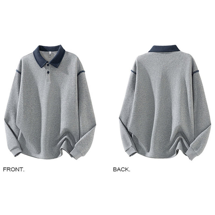 Buddha Stones秋冬ポロカラーボタンメンズスウェットシャツコットンプルオーバー - image 2