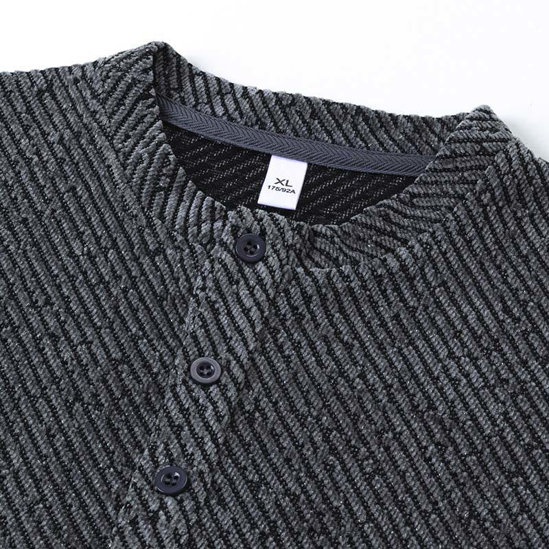 Buddha Stones秋 クルーネック ストライプ ボタン メンズ スウェットシャツ プルオーバー - image 2